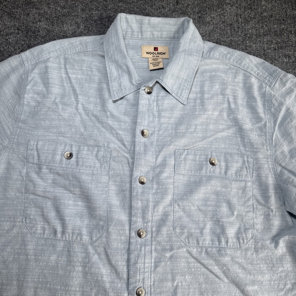 Woolrich 100% Cotton Open Texture Weave Short Sleeve Camp Shirt‎ Men's XL Blue